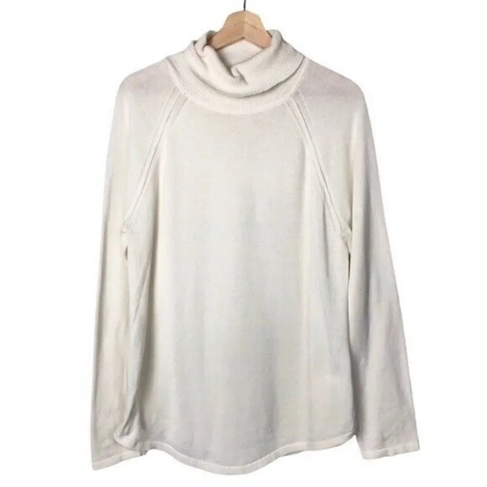 Jeanne Pierre White Knit Pullover Turtleneck Cowl Neck Sweater XL